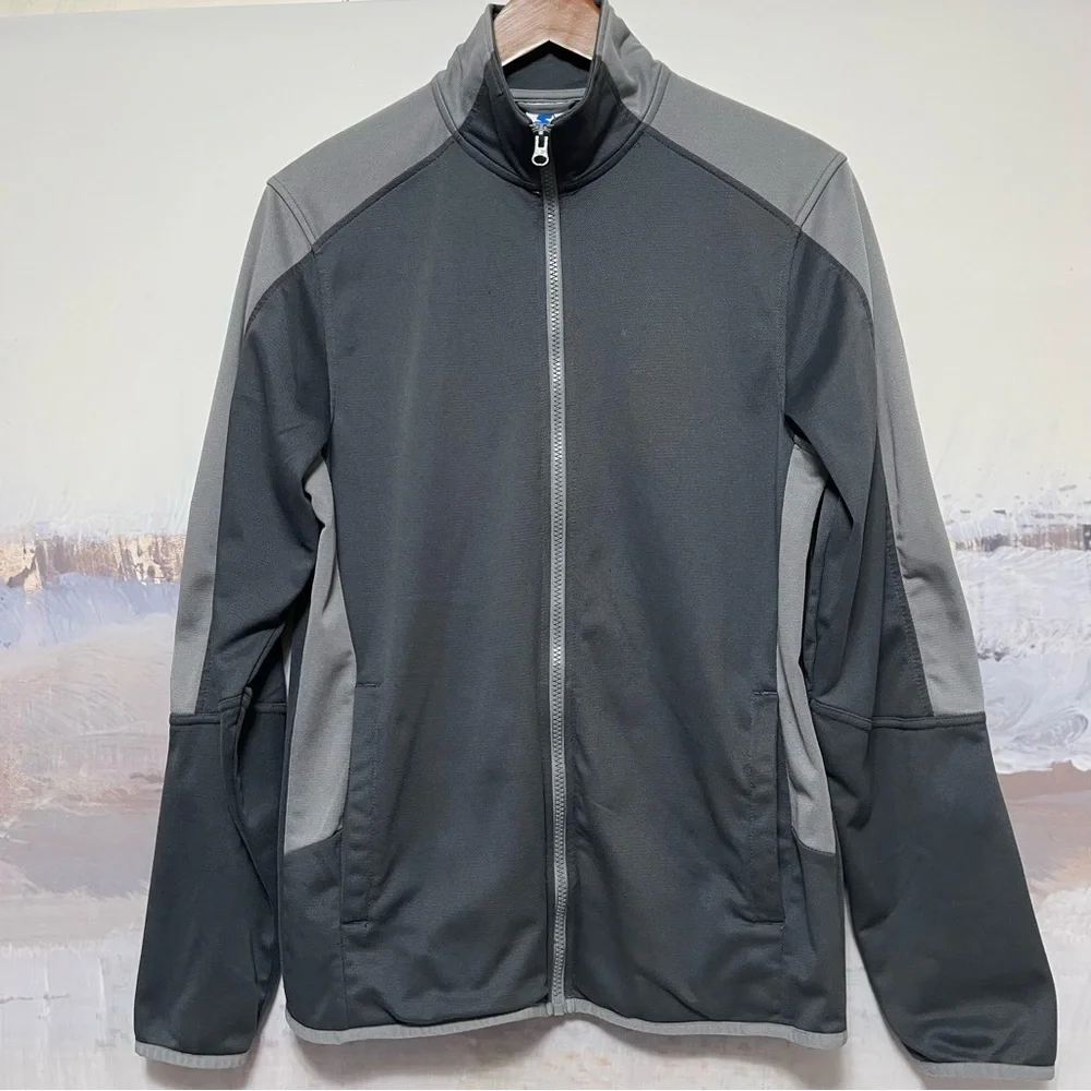 Vtg‎ STARTER Track Jacket Mens S Grey Colorblock Full Zip Pockets Activewear Y2K